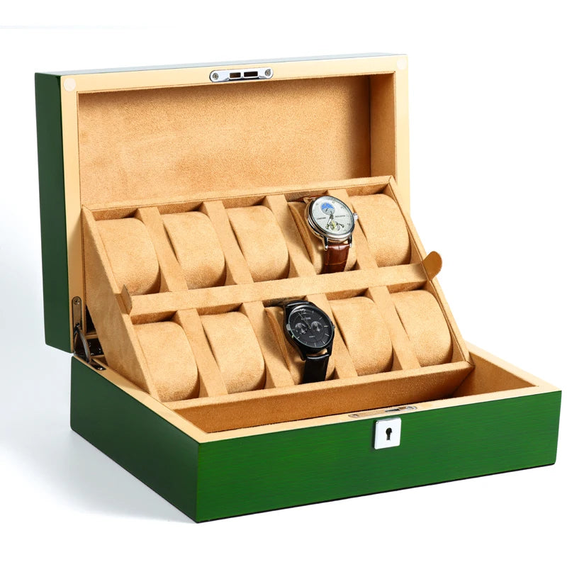 Watch Box for 10 Watches - Green/Beige-5-Le Remontoir