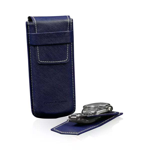 Watch Case - Mondo Saffiano Single Watch - Blue / White-3-Le Remontoir