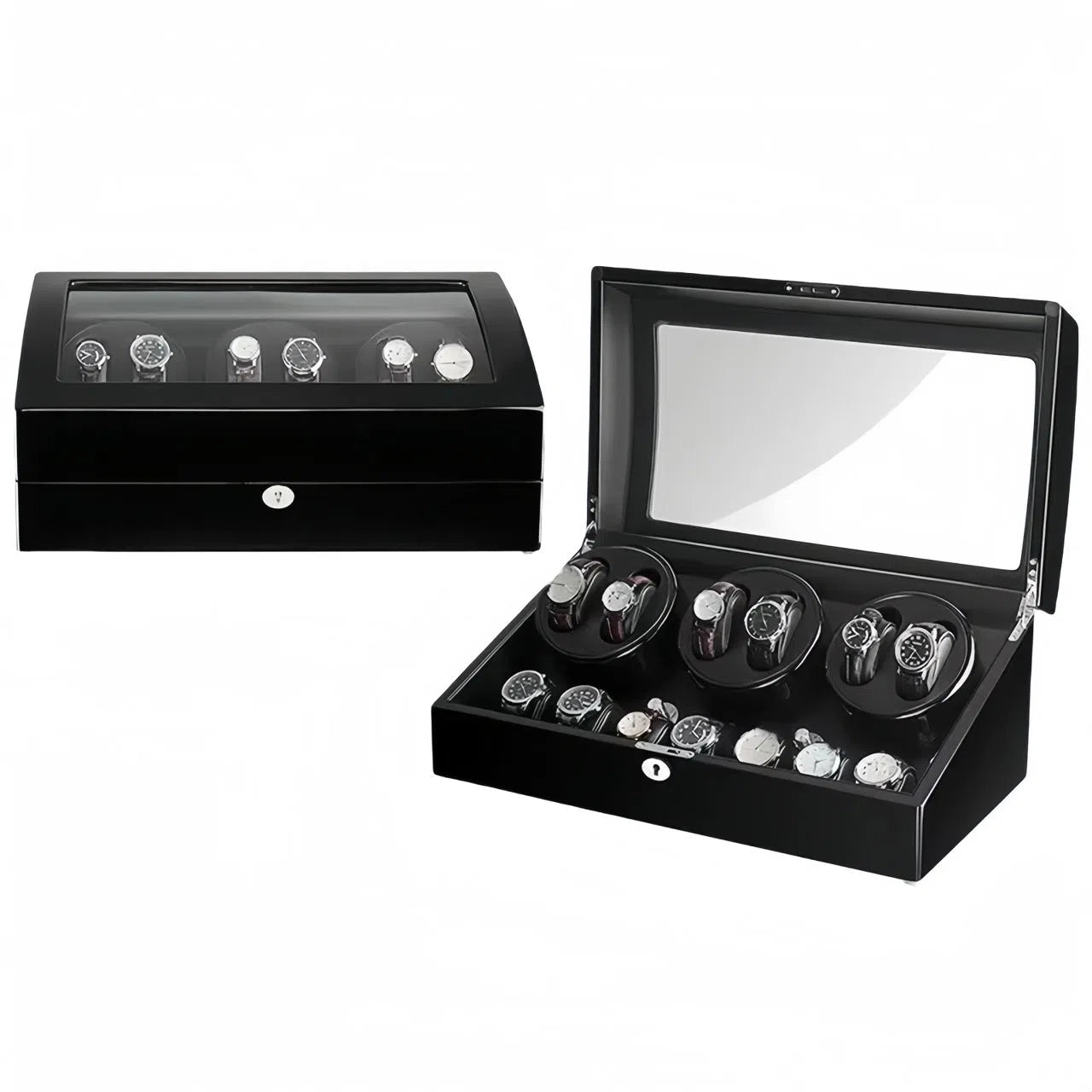 6-Watch Winder with 7 Storage Compartments - All Black
