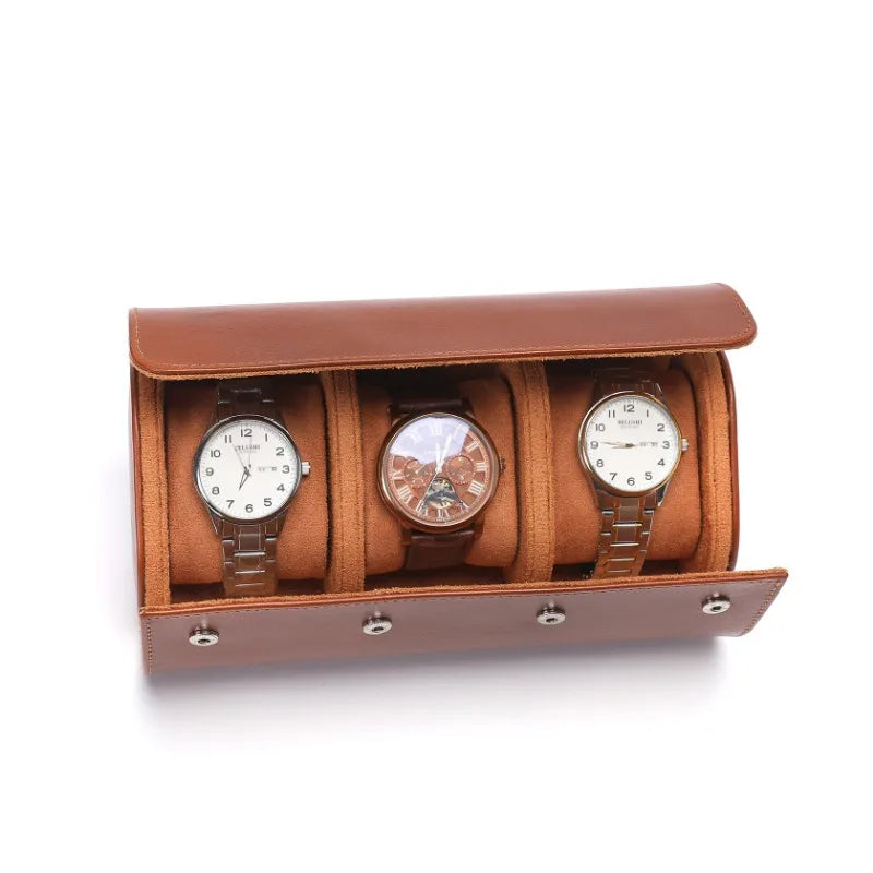 Light Brown Leather Trio Watch Case-4-Le Remontoir
