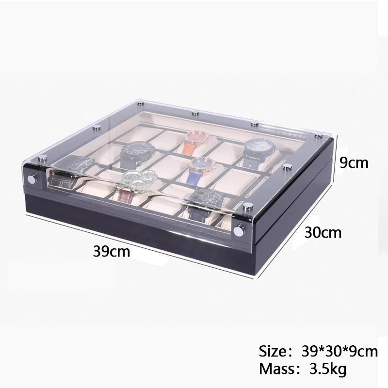 Grandiose Checkered Watch Box with Transparent Lid-4-Le Remontoir