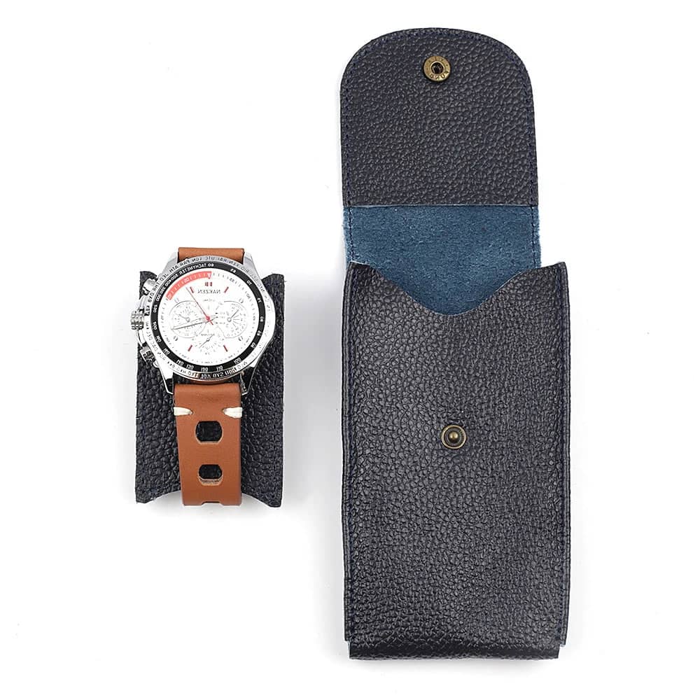 Blue Leather Watch Pouch