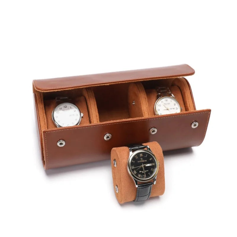 Light Brown Leather Trio Watch Case-2-Le Remontoir