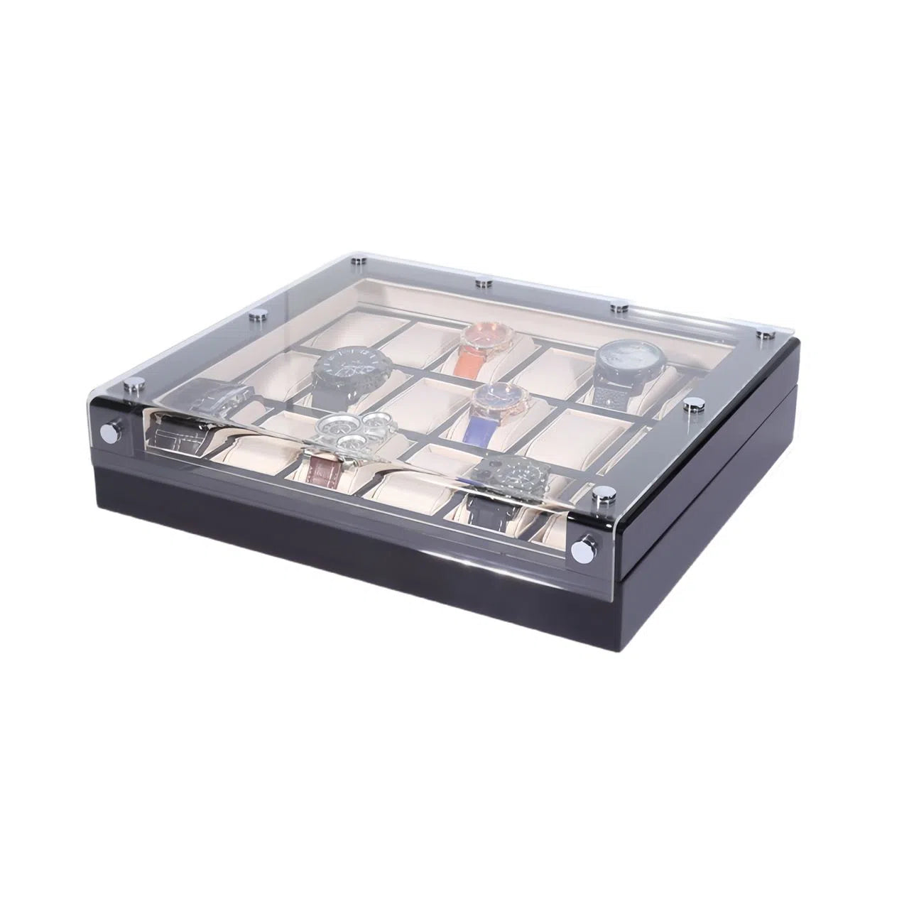 Grandiose Checkered Watch Box with Transparent Lid-1-Le Remontoir