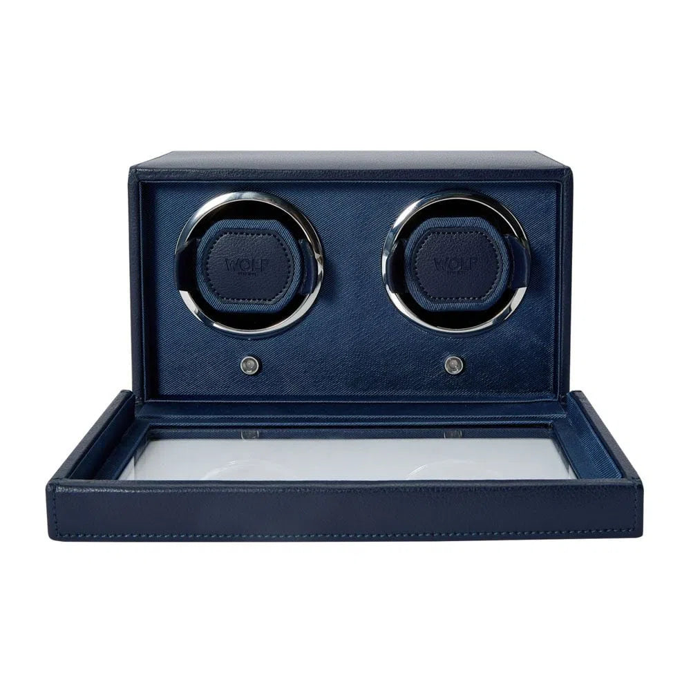 Watch Winder - Cube for 2 Watches, Navy Blue, with Lid-1-Le Remontoir