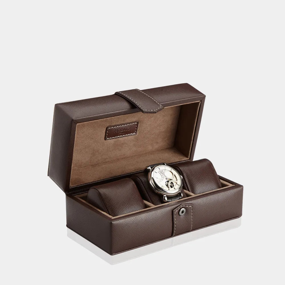 GALLANTE Watch Box - Brown Holds 3 Watches-2-Le Remontoir