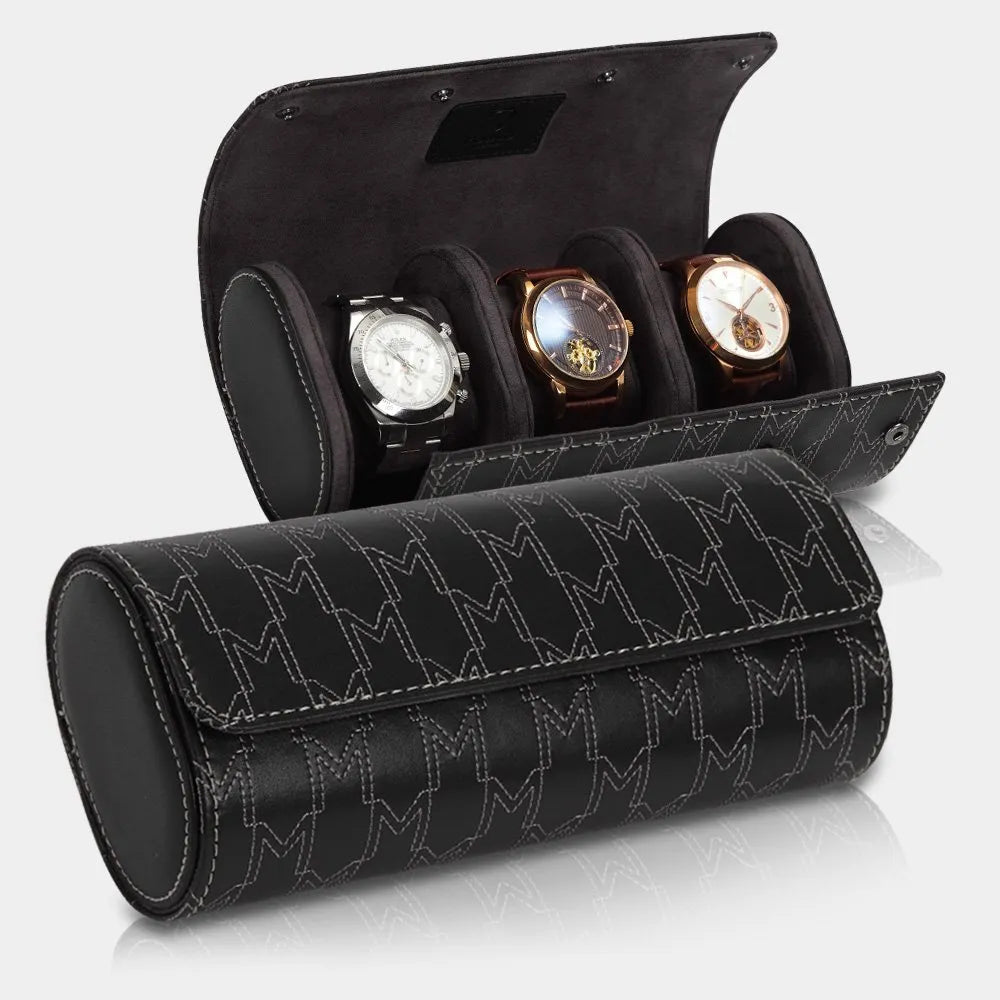 Watch Case - OPTIMUS for 3 Watches - Black/White-4-Le Remontoir