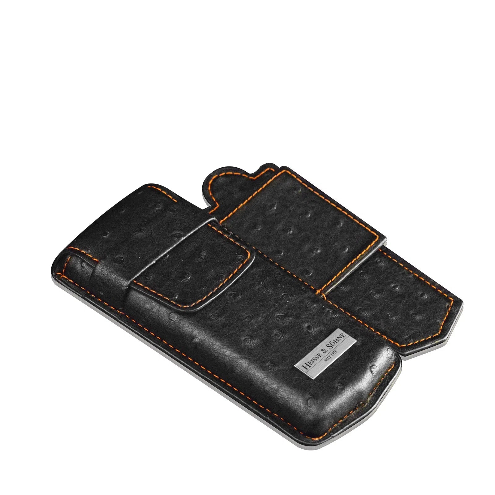 Mondo Ostrich Single Watch Case - Black / Gold-2-Le Remontoir