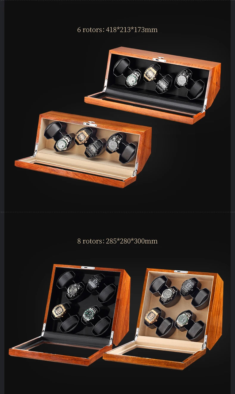 Wooden 8-Watch Vertical Watch Winder Black Interior