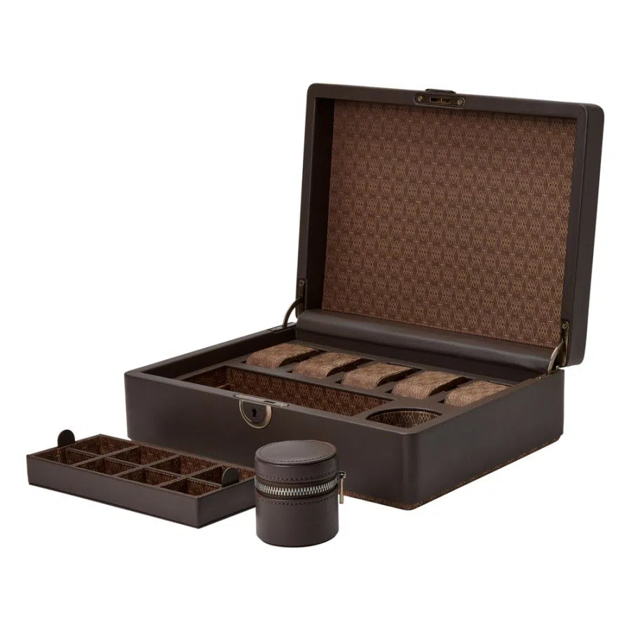 Watch Box for 5 Watches – Earth Coffee with Storage-1-Le Remontoir