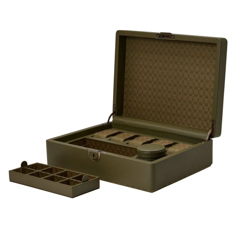 Watch Box for 5 Watches – Earth Olive with Storage-1-Le Remontoir