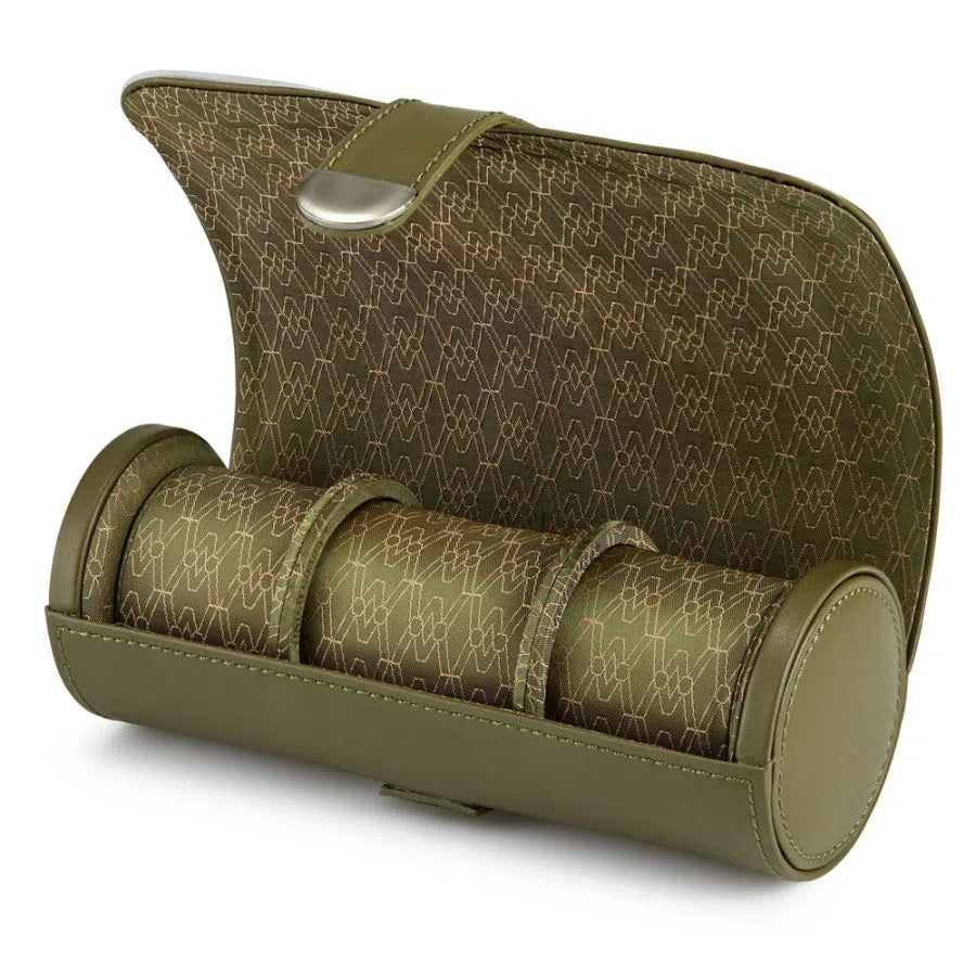 Olive Green Watch Roll for Three Watches-1-Le Remontoir