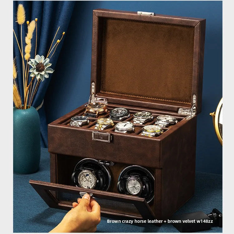 Luxury Brown Watch Winder with storage-4-Le Remontoir