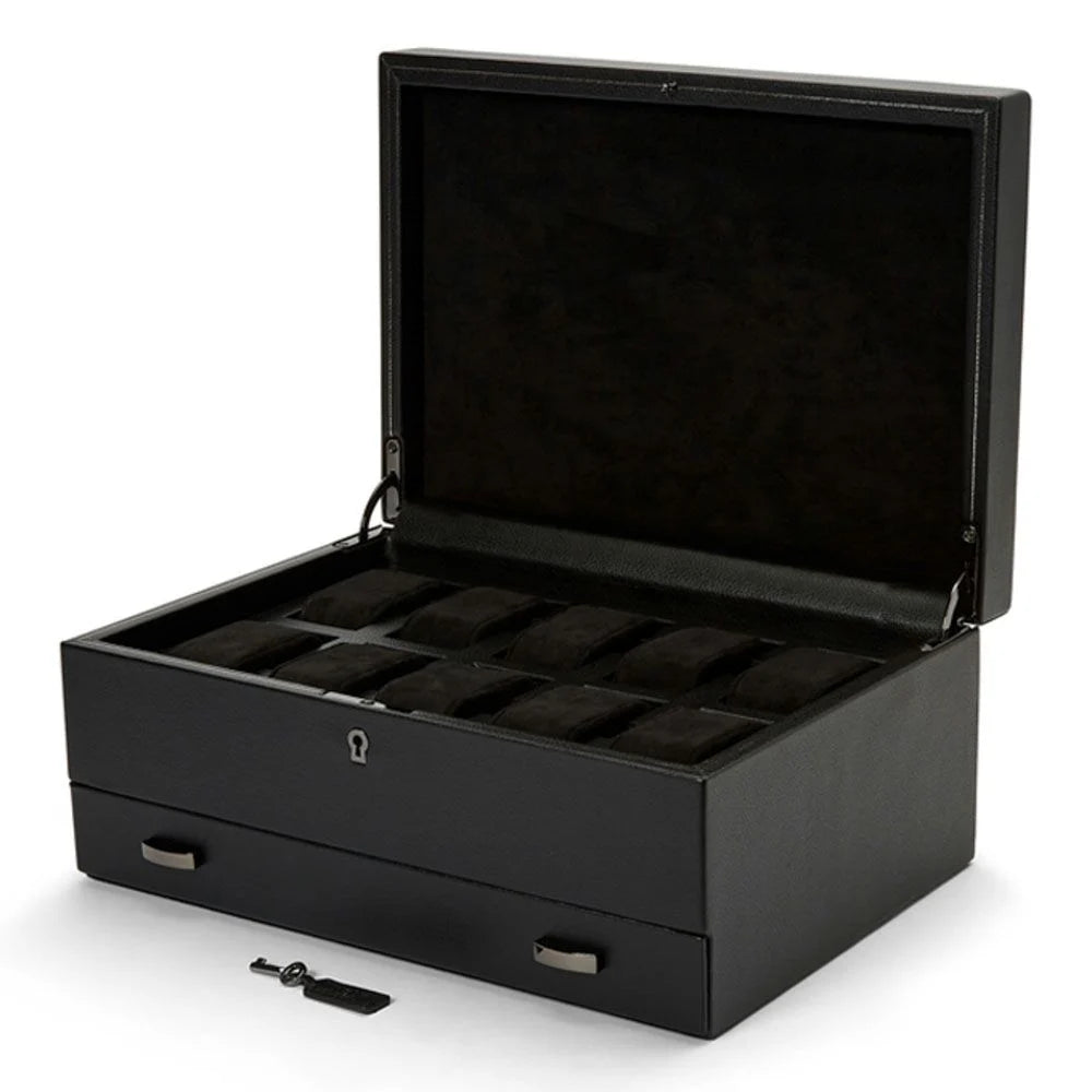 British Racing Black 10-Piece Watch Box with Storage-4-Le Remontoir