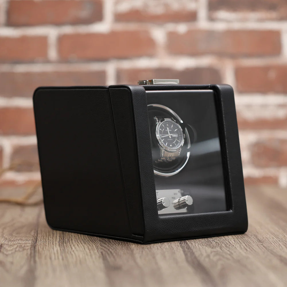 black sofa cube watch winder open side view le remontoir