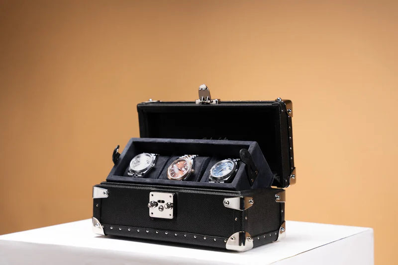Watch Box – Saffiano Black 3 Slots-2-Le Remontoir