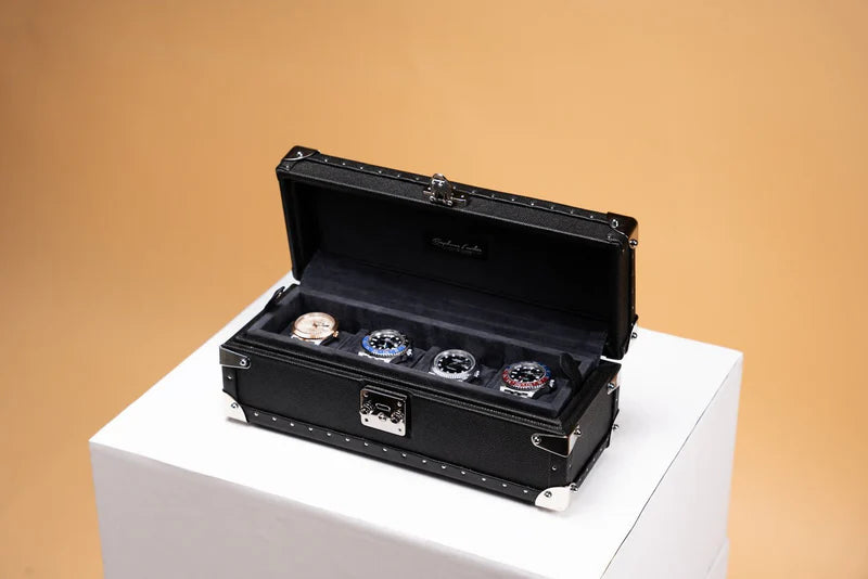Watch Box – Saffiano Black 4 Slots-1-Le Remontoir