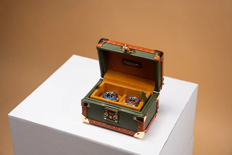 Watch Box – Saffiano Olive Green 2 Slots-4-Le Remontoir