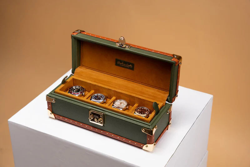 Watch Box – Saffiano Olive Green 4 Slots-1-Le Remontoir