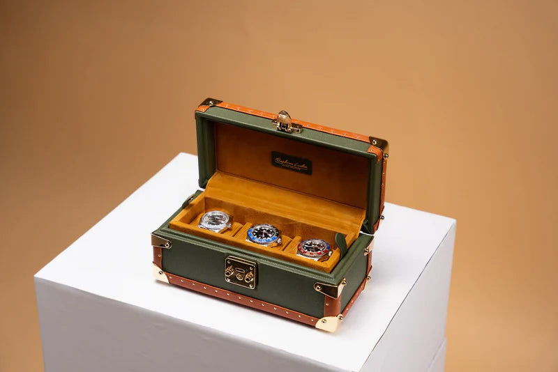 Watch Box – Saffiano Olive Green 3 Slots-1-Le Remontoir