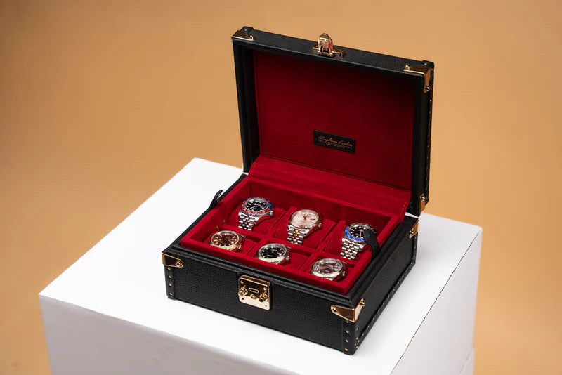 Watch Box – Togo Black 6 Slots-1-Le Remontoir