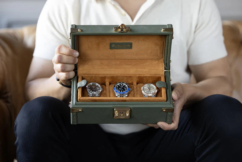 Watch Box – Togo Khaki Green 3 Slots-1-Le Remontoir