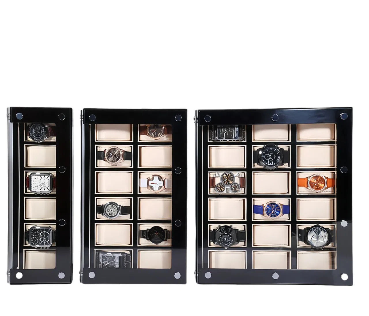 Grandiose Checkered Watch Box with Transparent Lid-2-Le Remontoir