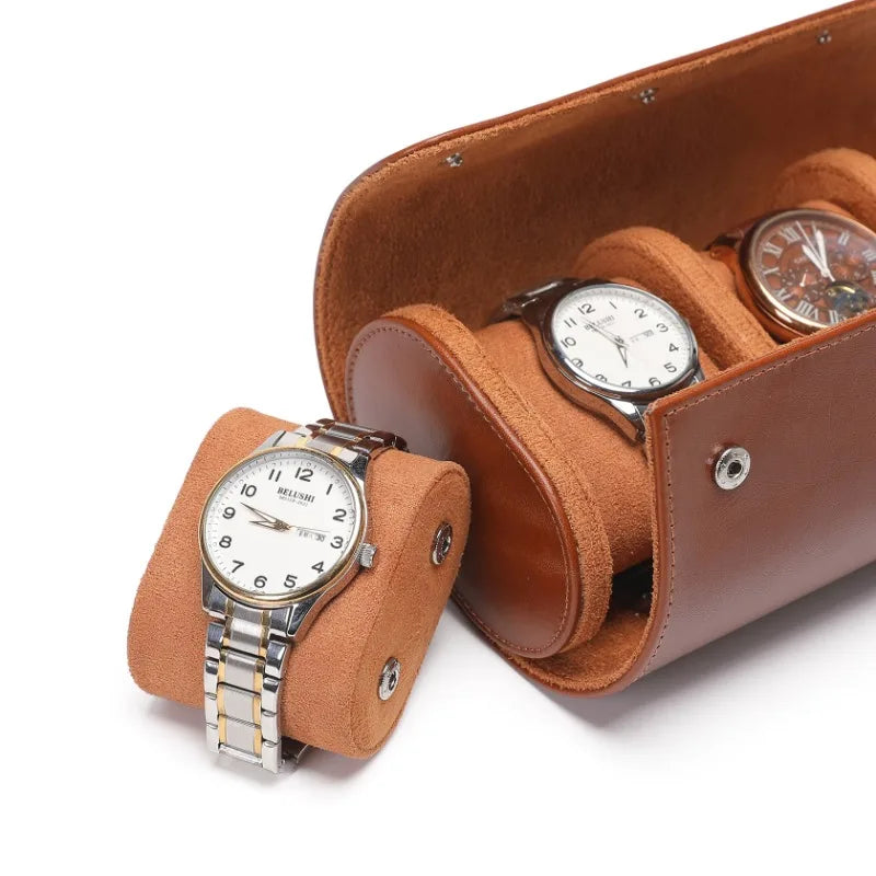 Light Brown Leather Trio Watch Case-3-Le Remontoir