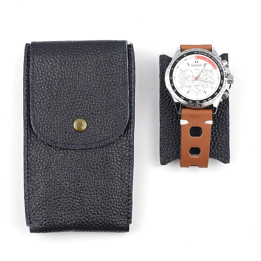 Blue Leather Watch Pouch