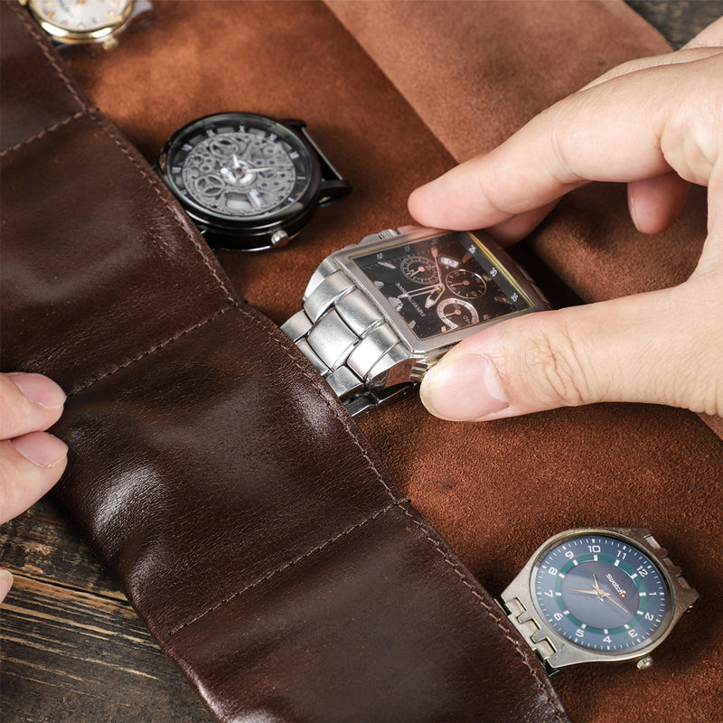 Cowhide leather travel watch case
