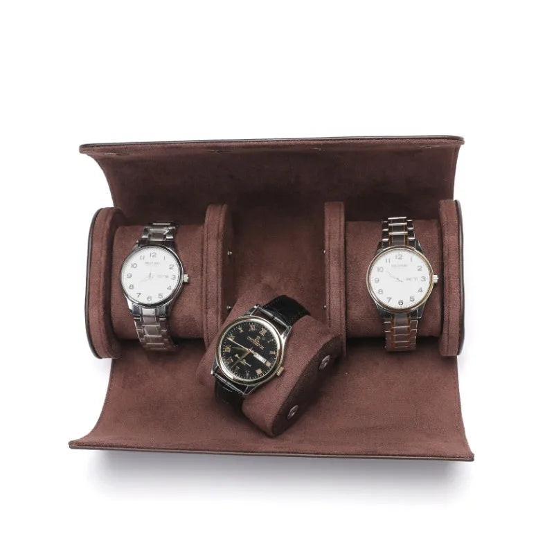 Dark Brown Leather Trio Watch Case-4-Le Remontoir