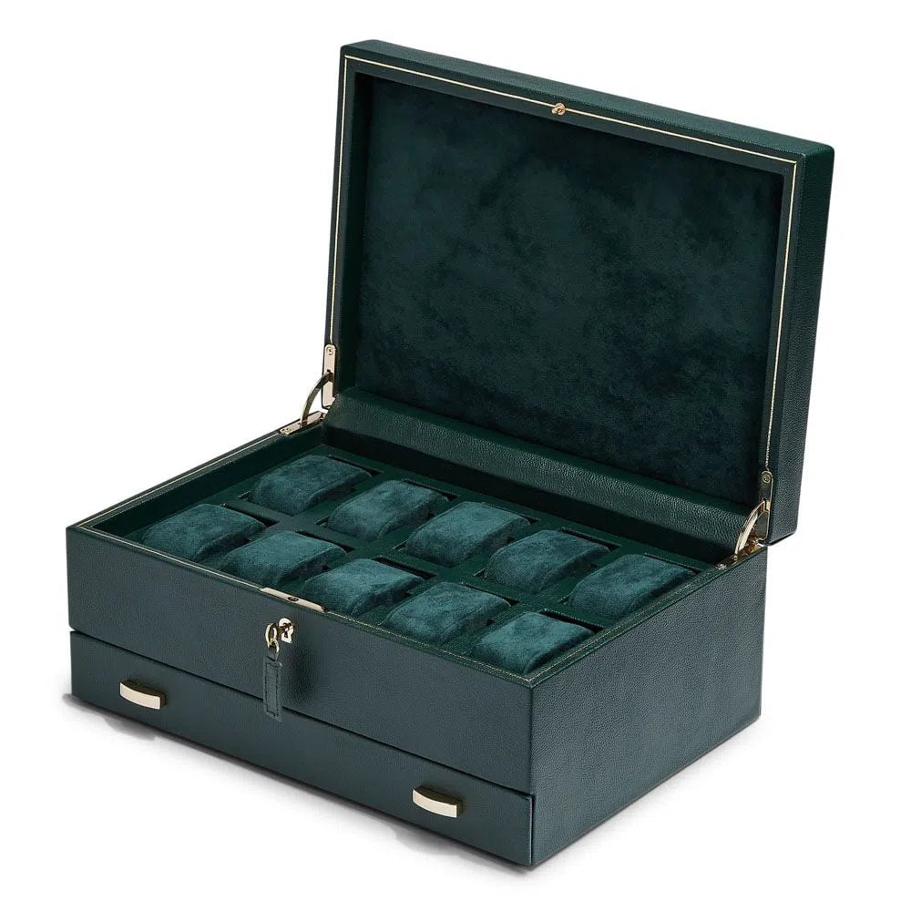 British Racing Green Watch Box for 10 Watches with Storage-1-Le Remontoir