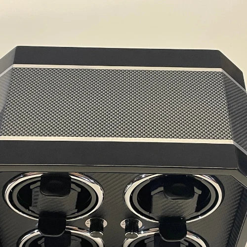 Black Gioco Carbone watch winder with 4 slots, carbon fibre finish and silent motor.