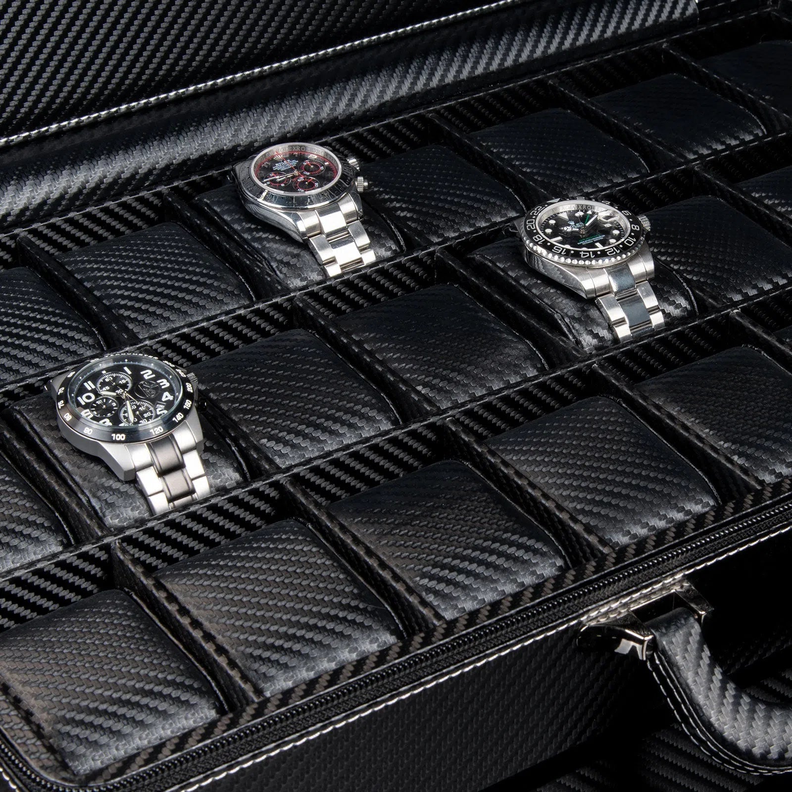 Boite a Montre Tampa 24 Montres Noir Carbone 3