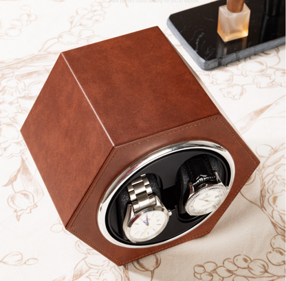 Hexagonal Duo Watch Winder – Coffee-3-Le Remontoir
