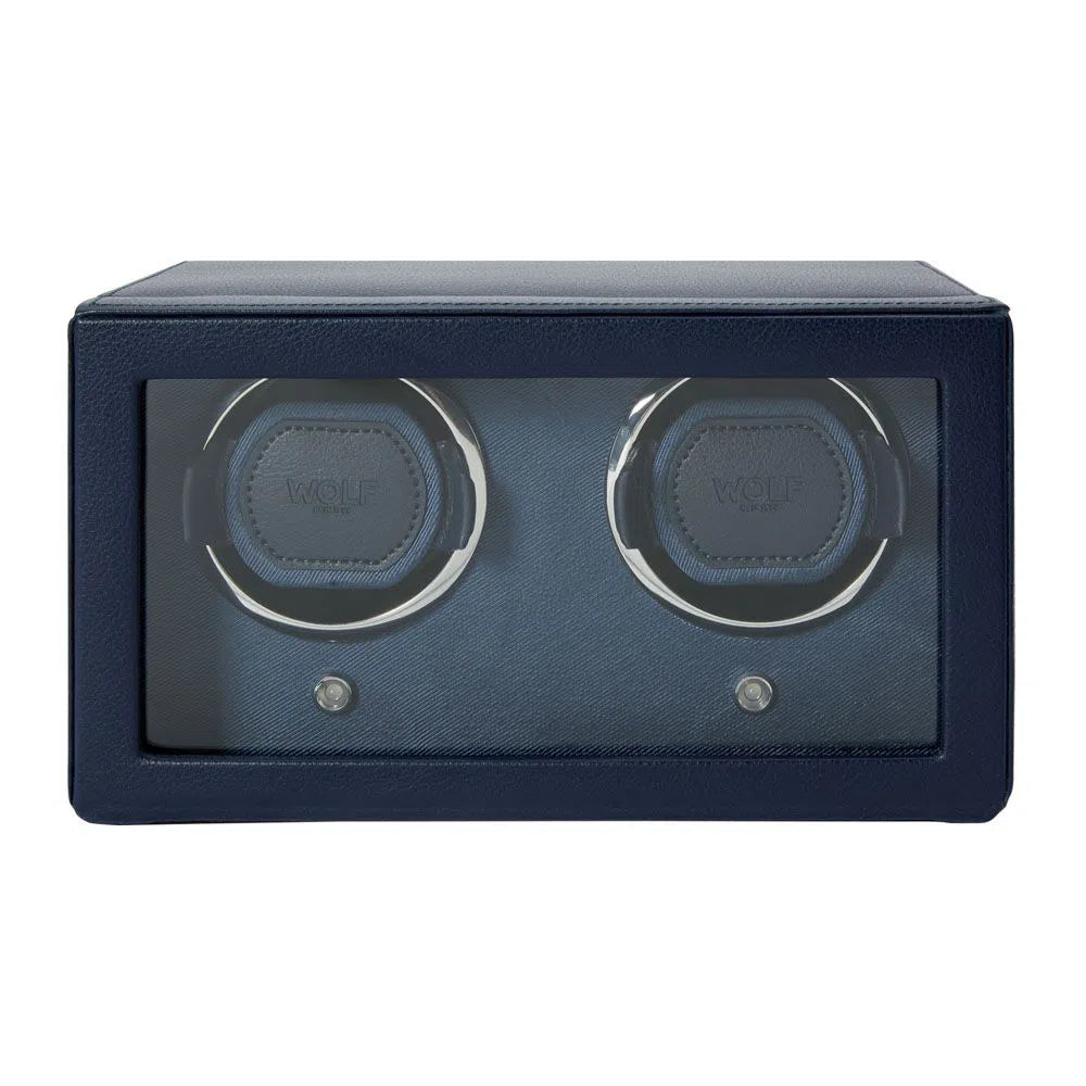 Watch Winder - Cube for 2 Watches, Navy Blue, with Lid-4-Le Remontoir