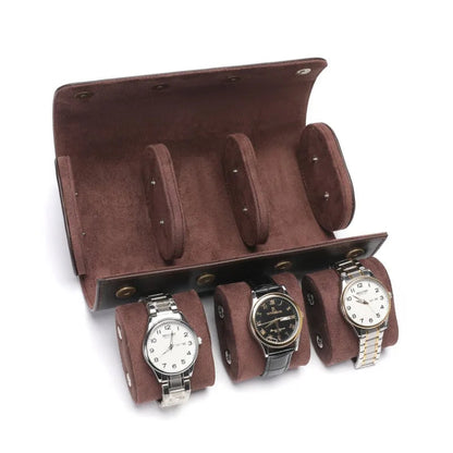 Dark Brown Leather Trio Watch Case-3-Le Remontoir