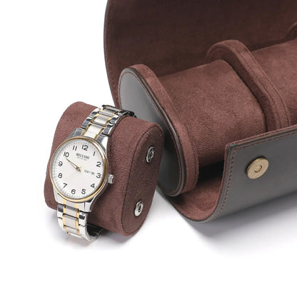 Dark Brown Leather Trio Watch Case-5-Le Remontoir