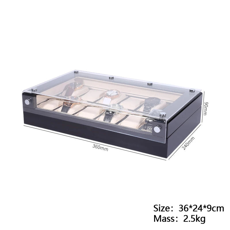 Spacious Checkered Watch Box with Transparent Lid-3-Le Remontoir