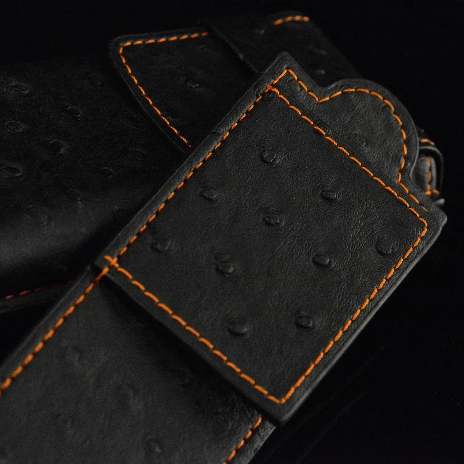 Mondo Ostrich Single Watch Case - Black / Gold-4-Le Remontoir