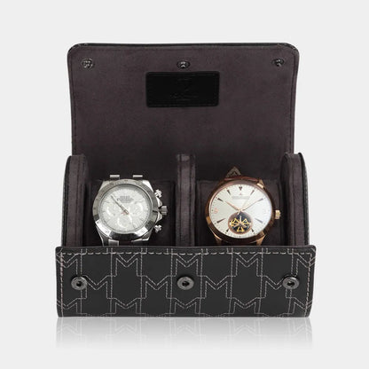 Watch Case - OPTIMUS for 2 Watches - Black/White-2-Le Remontoir
