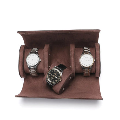 Dark Brown Leather Trio Watch Case-6-Le Remontoir
