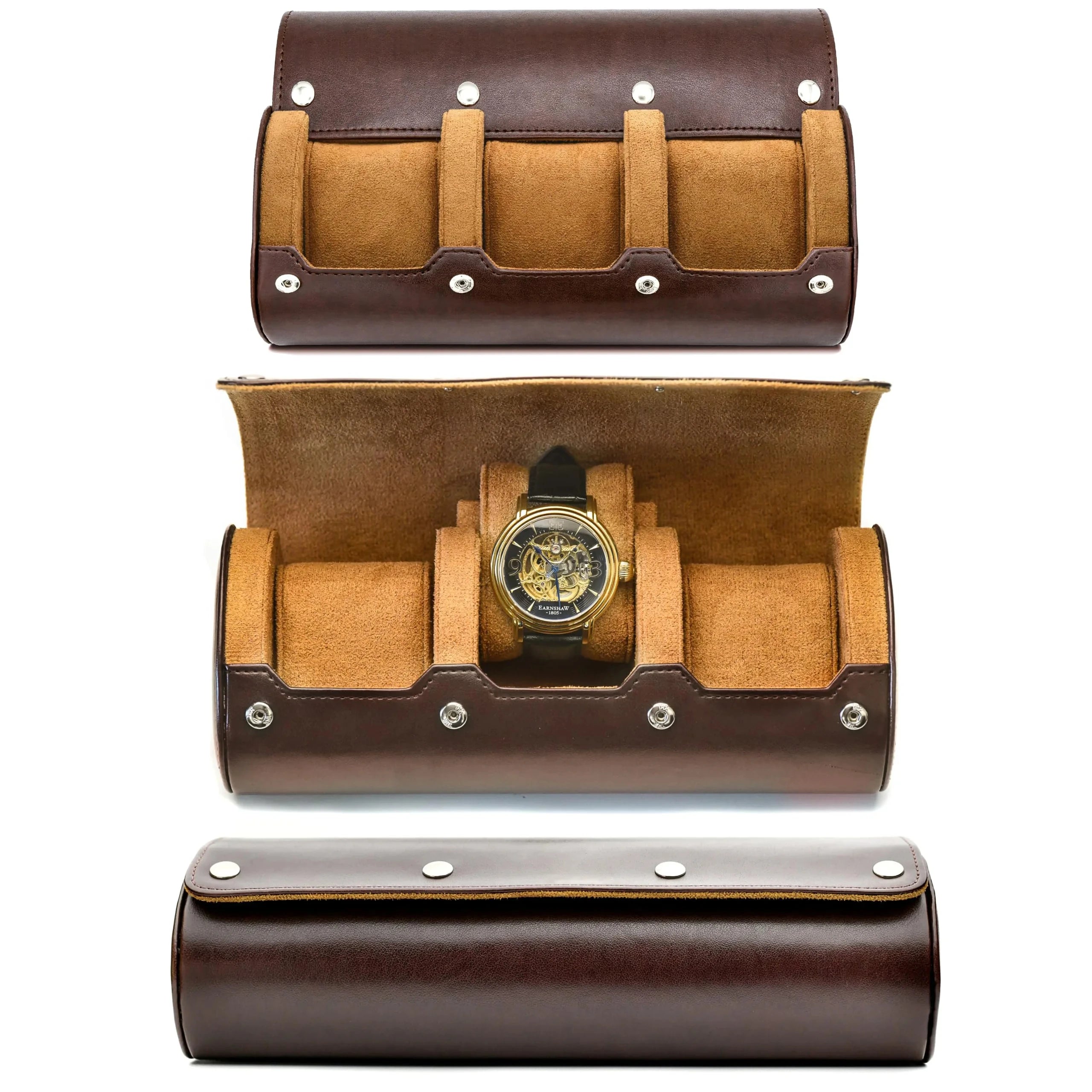 Ochre Brown Triple Watch Case-1-Le Remontoir