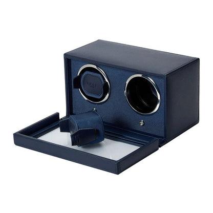 Watch Winder - Cube for 2 Watches, Navy Blue, with Lid-2-Le Remontoir