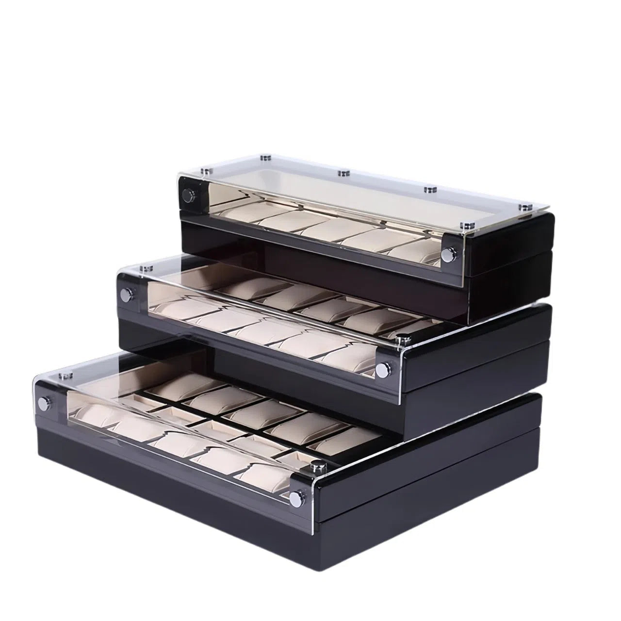 Grandiose Checkered Watch Box with Transparent Lid-3-Le Remontoir