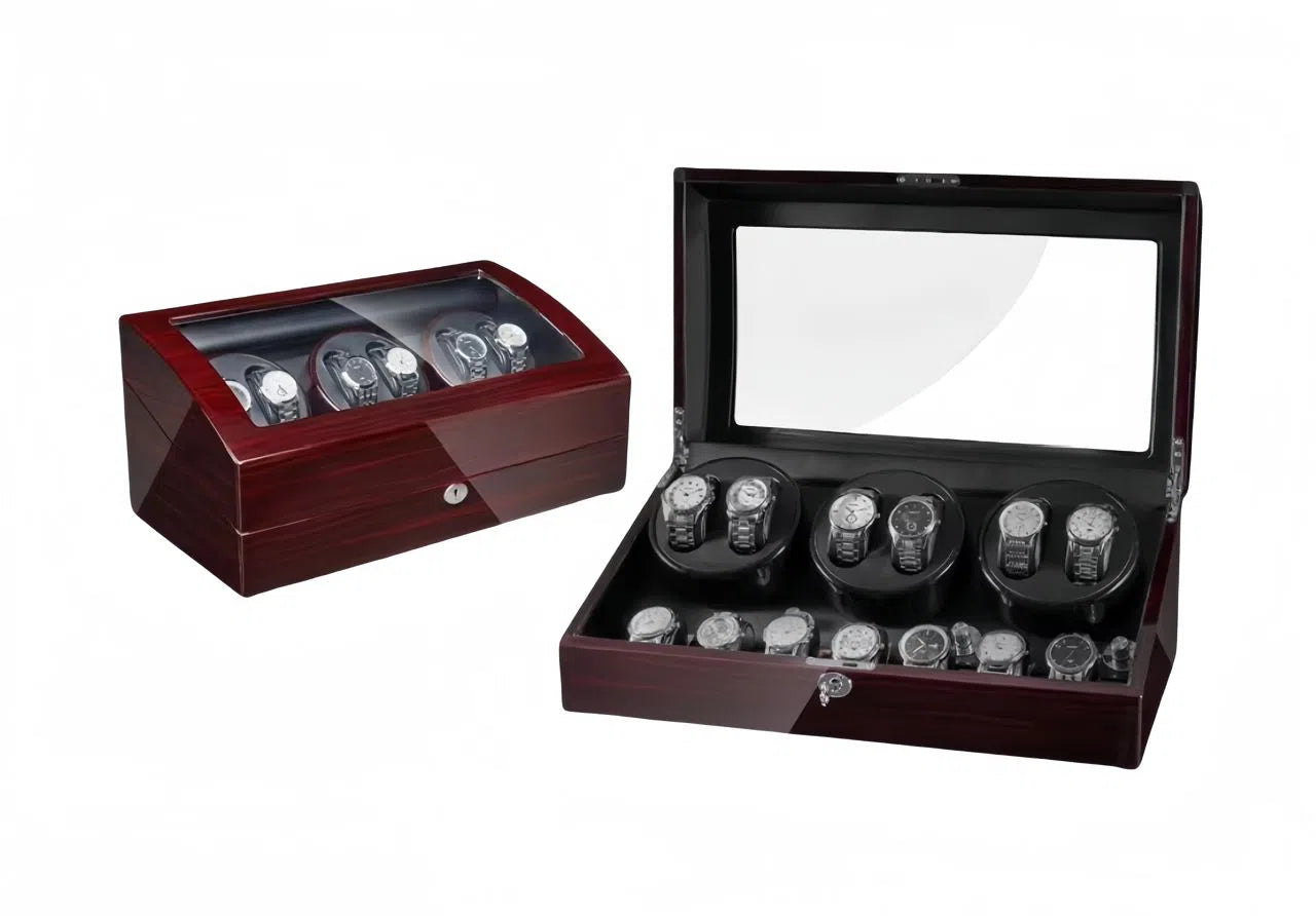 Watch Winder for 6 Watches + 7 Storage Compartments - Burgundy