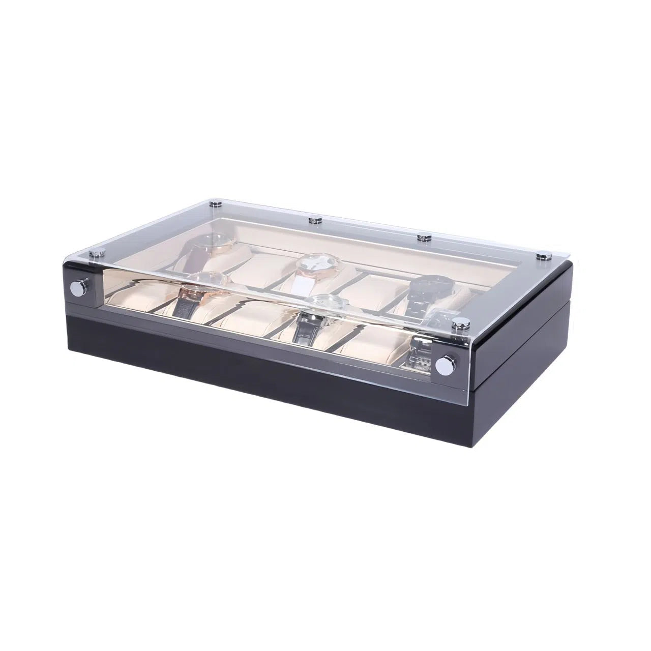 Spacious Checkered Watch Box with Transparent Lid-1-Le Remontoir