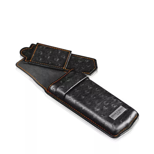 Mondo Ostrich Single Watch Case - Black / Gold-3-Le Remontoir