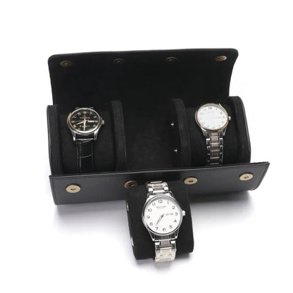 Raven Leather Trio Watch Case-2-Le Remontoir