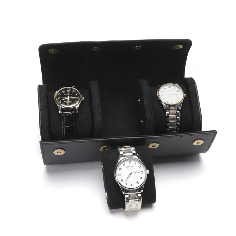 Raven Leather Trio Watch Case-2-Le Remontoir